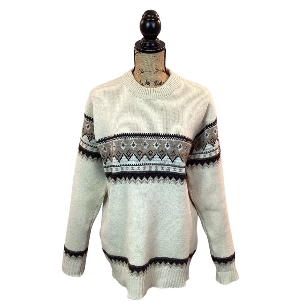 Norsewear VTG Fair Isle Pure Virgin Wool Crew Neck Sweater Cream
